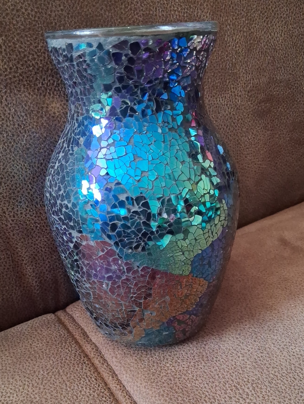 Iridescent Mosaic Blue Decorative Vase - Home Accents